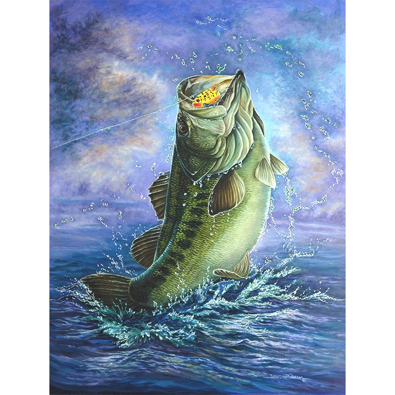 Large Mouth Bass Fishing 18x24 Oil Painting - "Bass Catch"