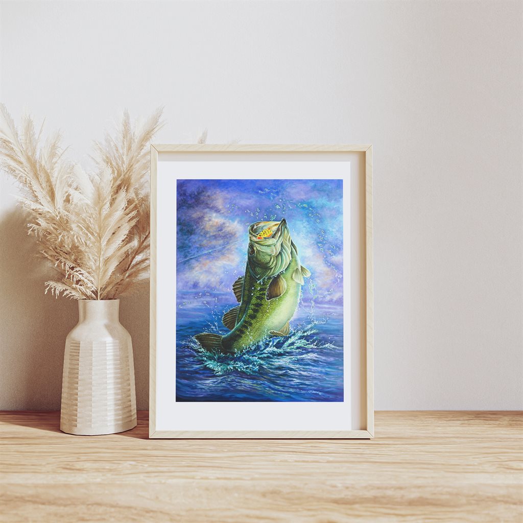 Large Mouth Bass Fishing Art Print - "Bass Catch"