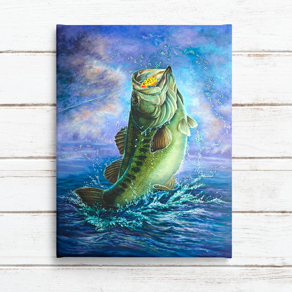 Large Mouth Bass Fishing Art Print -  "Bass Catch"