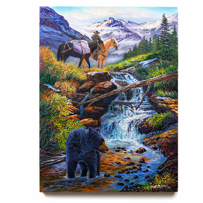 "Bear Creek" - Black Bear & Pioneer Hunter 9x12" Oil Painting