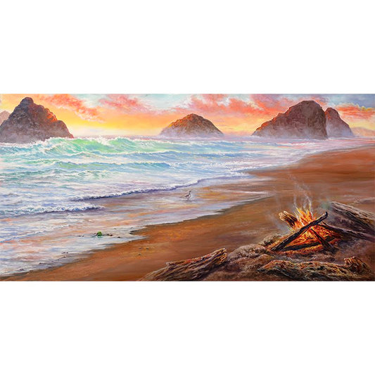 Beach Sunset and Camping Art Print - "Campfire Dreams"