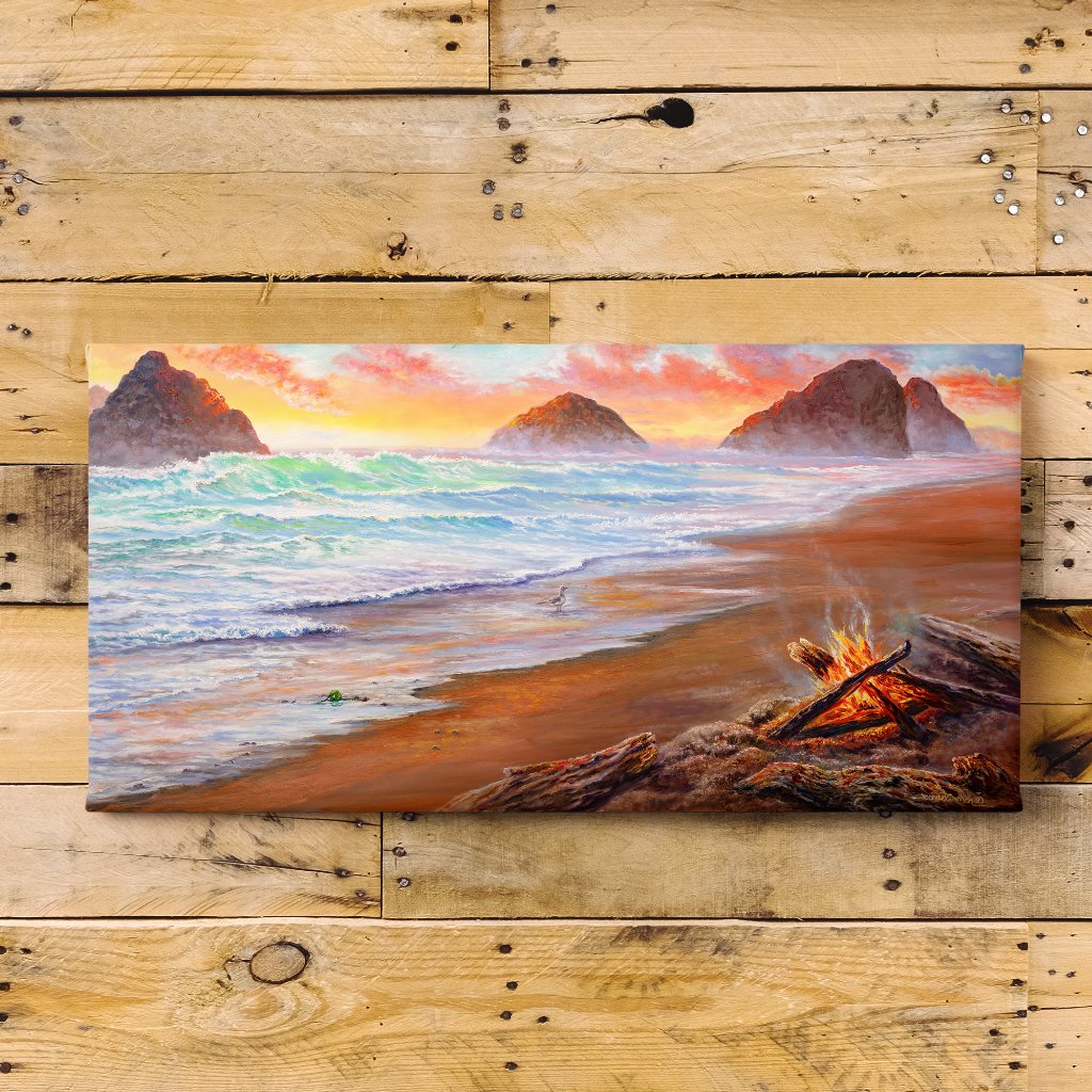 Beach Sunset and Camping Art Print - "Campfire Dreams"