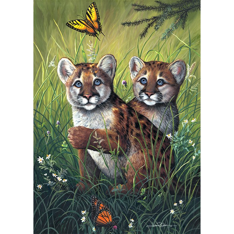 Cougar Mountain Lion Cubs in Spring by Jeanne Warren