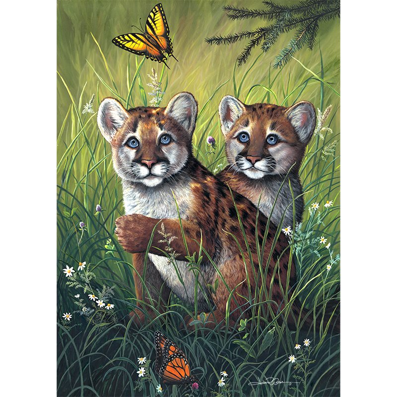 "Cougar Cubs" - Baby Cougars and Butterfly Art Print