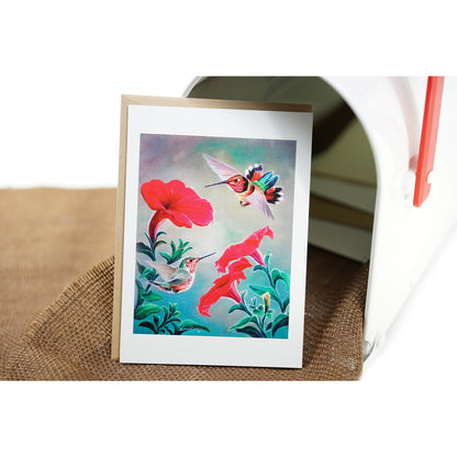 Hummingbirds & Petunia Flowers Art Card - "Hummers & Petunias"