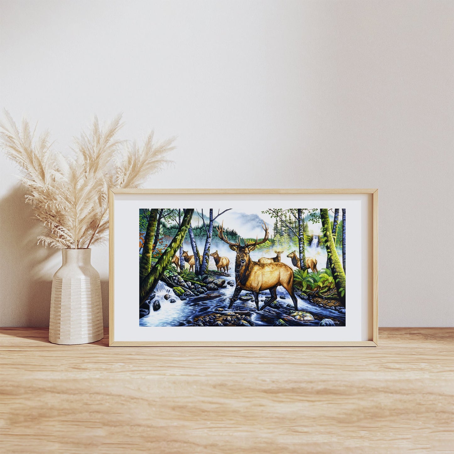 Oregon Elk Herd in Forest and Fog Art Print - "Ghost Herd"