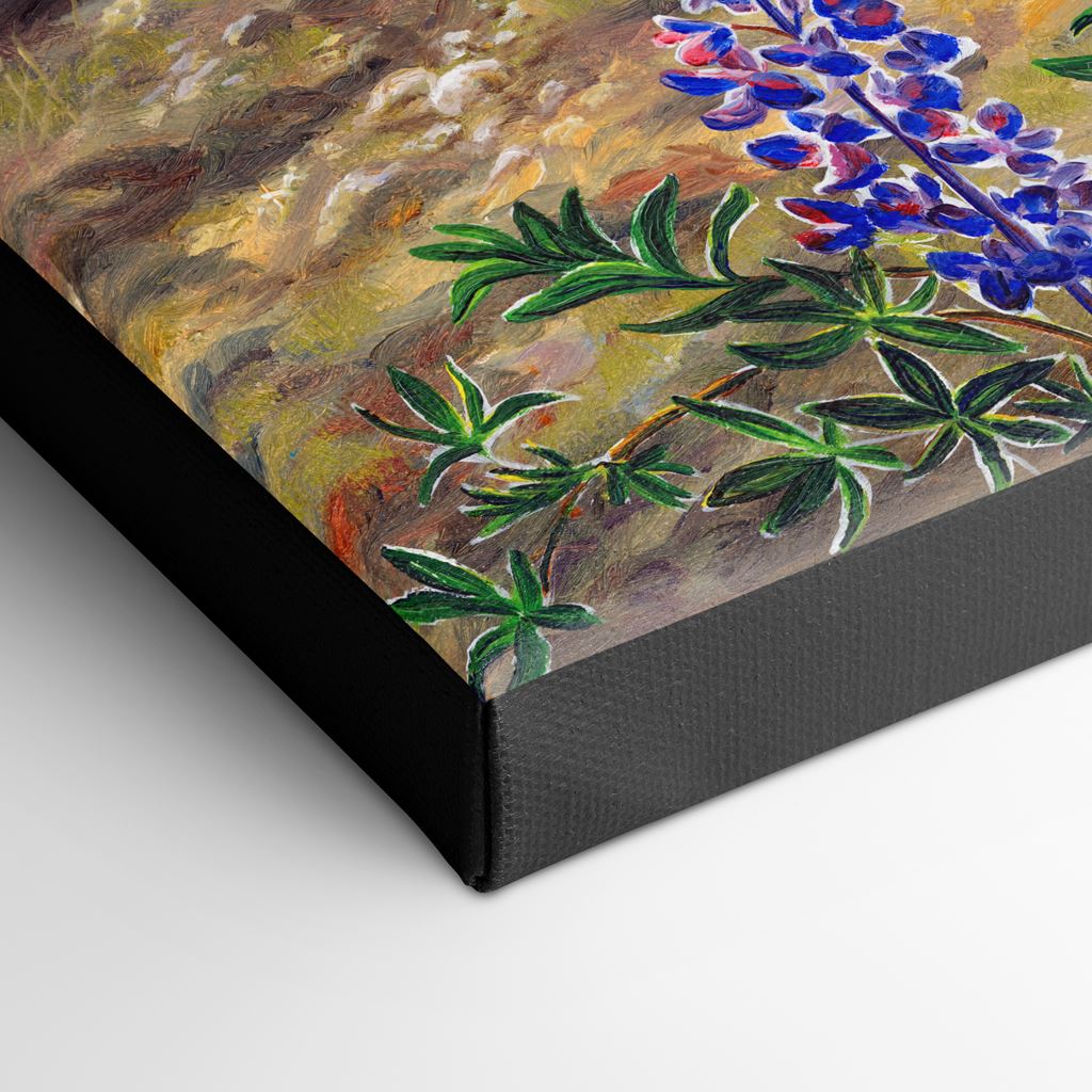 "Grizzly & Lupine" - Grizzly Bear and Purple Flowers Art Print