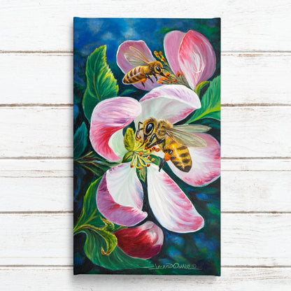 Honey Bees Apple Tree Flowers Art Print - "Honey Bee Blossoms"