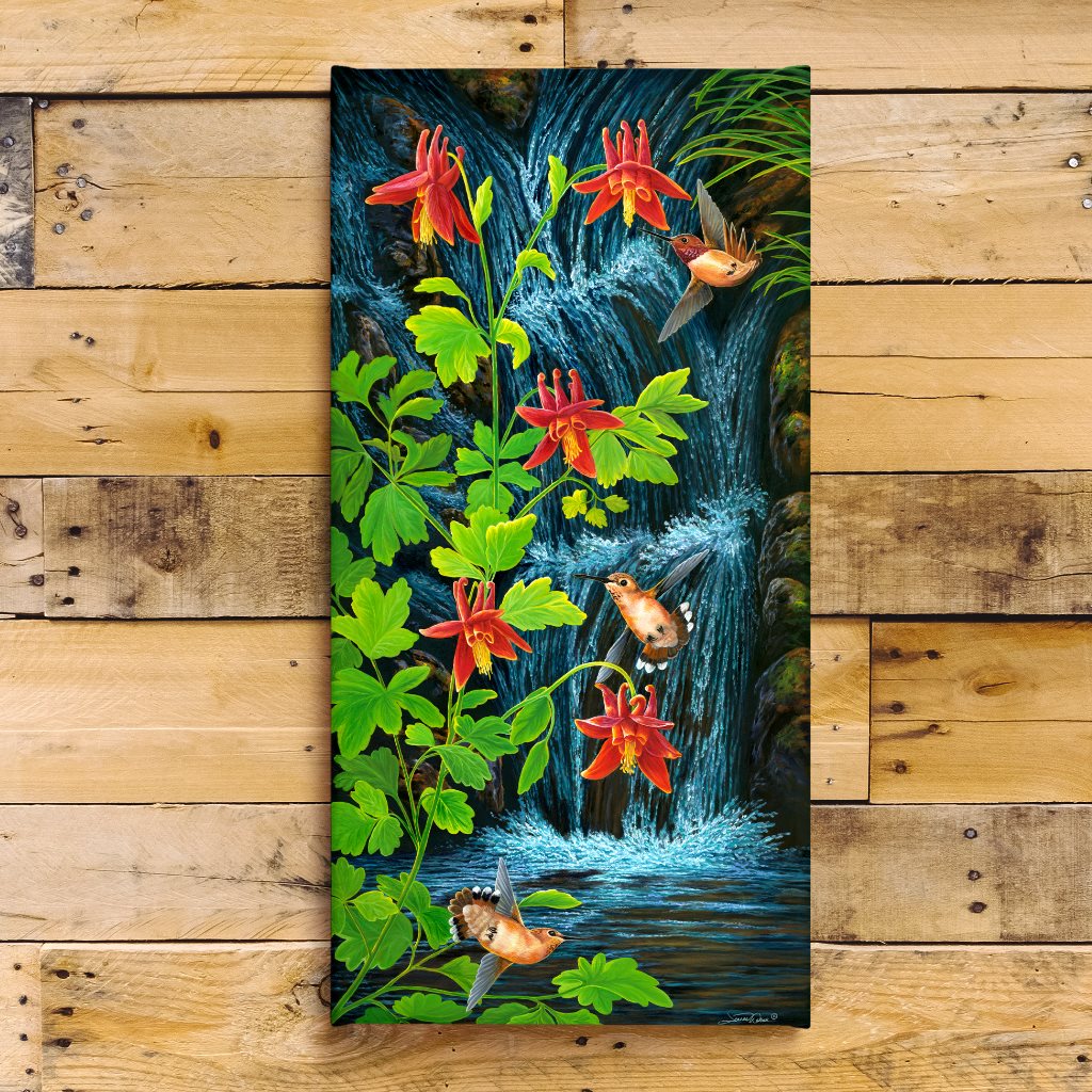 Rufous Hummingbirds & Columbine Flowers Art Print - "Hummers & Columbine"