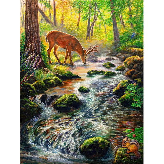 Oregon Creek and Black-tailed Buck Art Print - "Mossy Creek"