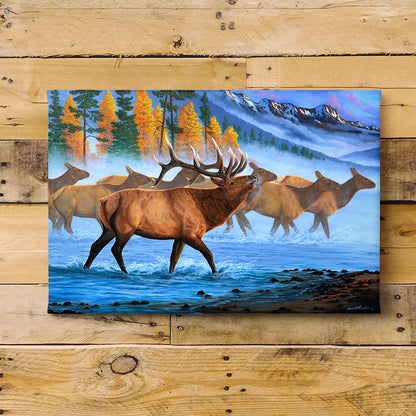 Rocky Mountain Bull Elk and Herd Art Print - "Aspen Elk"