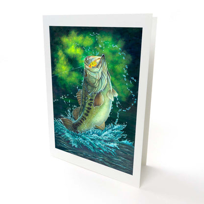 Large Mouth Bass Fishing Art Greeting Card -  "Bass Catch"