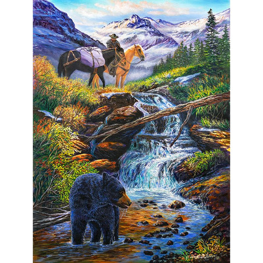 "Bear Creek" Art Print: Hunter on Horseback and Pack Mule