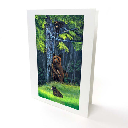 "Black Bears" - Back Scratch and Cubs Climbing Art Card