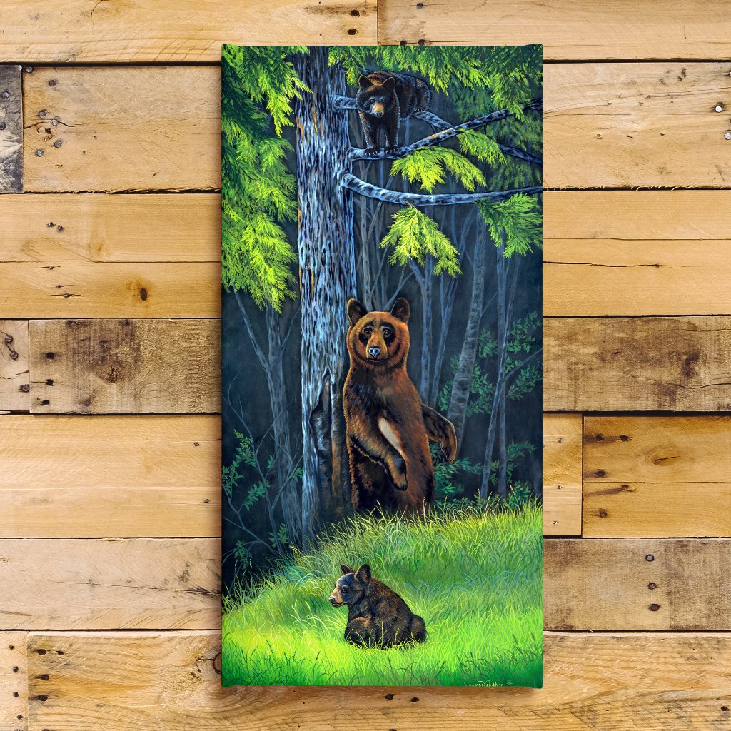 "Black Bears" - Back Scratch and Cubs Climbing Art Print