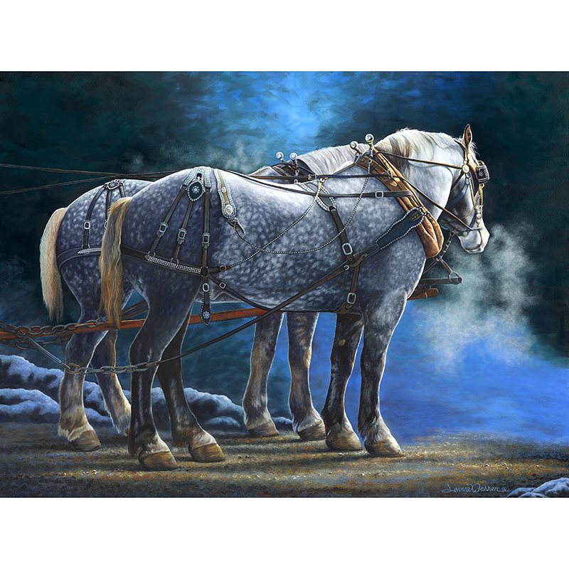 "Break Time" - Winter Draft Horses Percheron Art Print