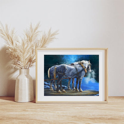 Winter Draft Horses Art Print | "Break Time" by Jeanne Warren
