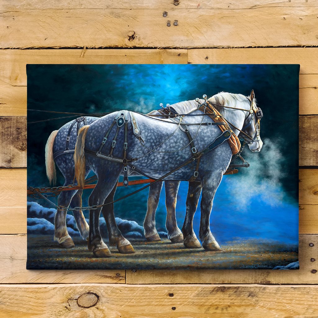 Winter Draft Horses Art Print | "Break Time" by Jeanne Warren
