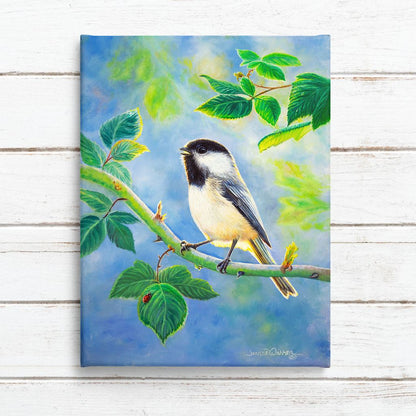"Bright Morning Song" - Black-Capped Chickadee Art Print
