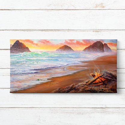 Beach Sunset and Camping Art Print - "Campfire Dreams"
