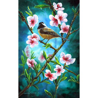 Chickadee & Flower Blossoms Art Print | "Chickadee & Blossoms" by Jeanne Warren