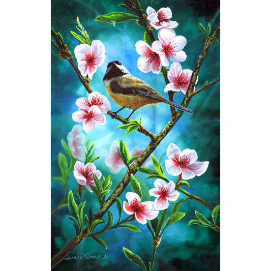 Chickadee & Flower Blossoms Art Print | "Chickadee & Blossoms" by Jeanne Warren