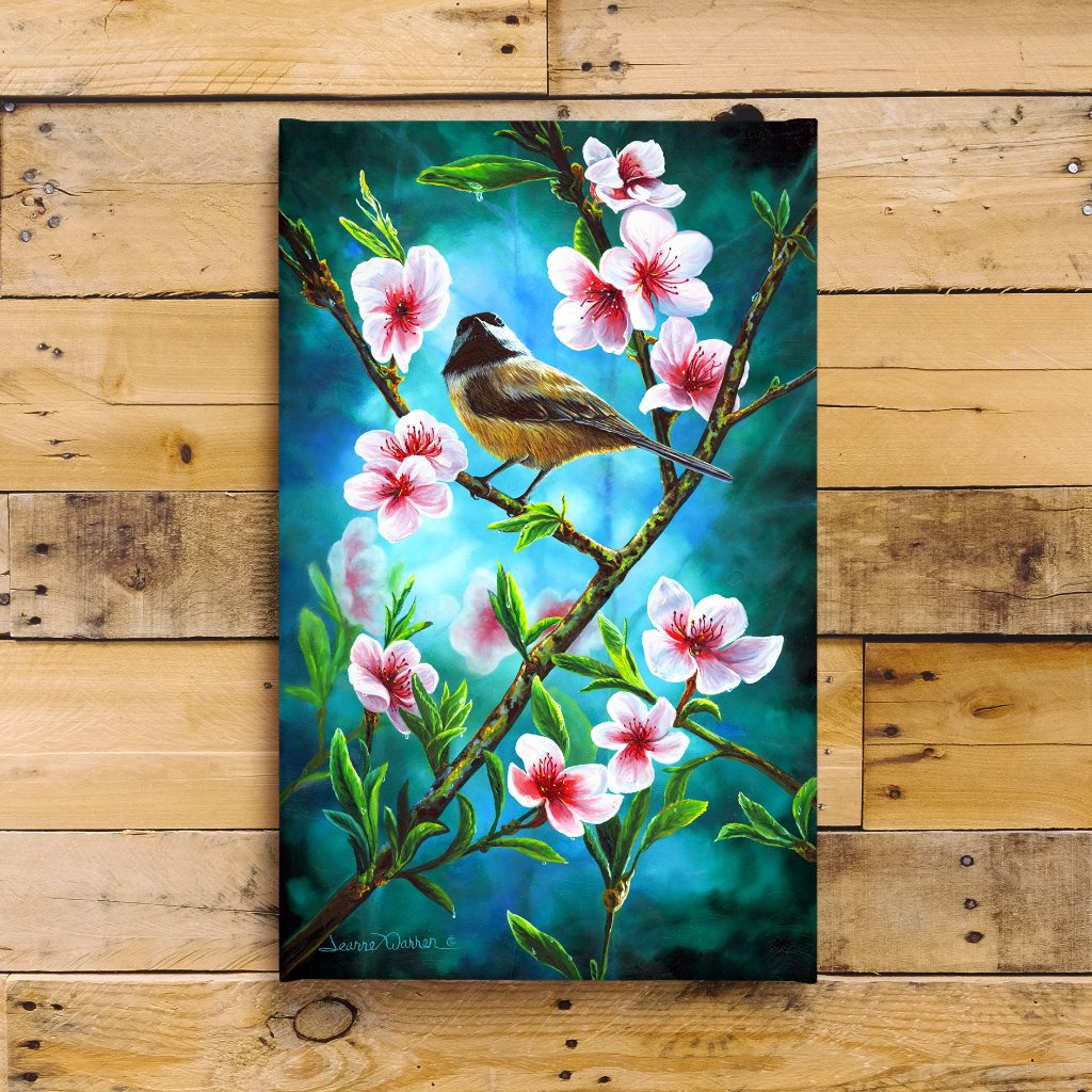 Chickadee & Flower Blossoms Art Print | "Chickadee & Blossoms" by Jeanne Warren