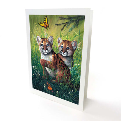 Cougar Cubs and Butterflies Art Card - "Cougar Cubs"