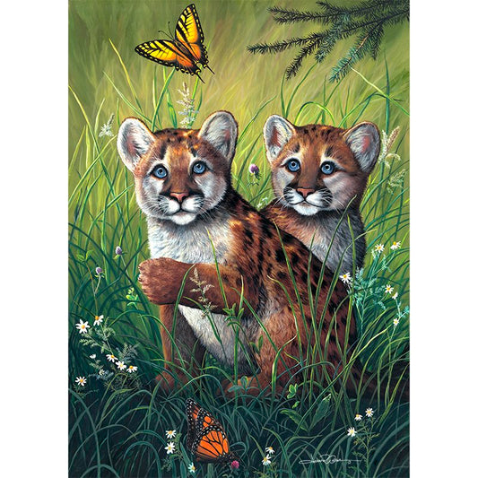 Cougar Mountain Lion Cubs in Spring by Jeanne Warren