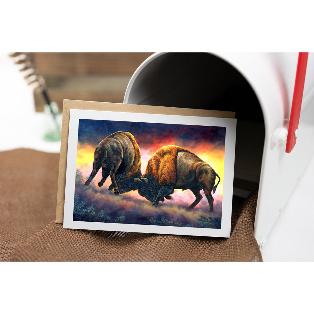 "Courage" - Bison Buffalo Fight Art Greeting Card