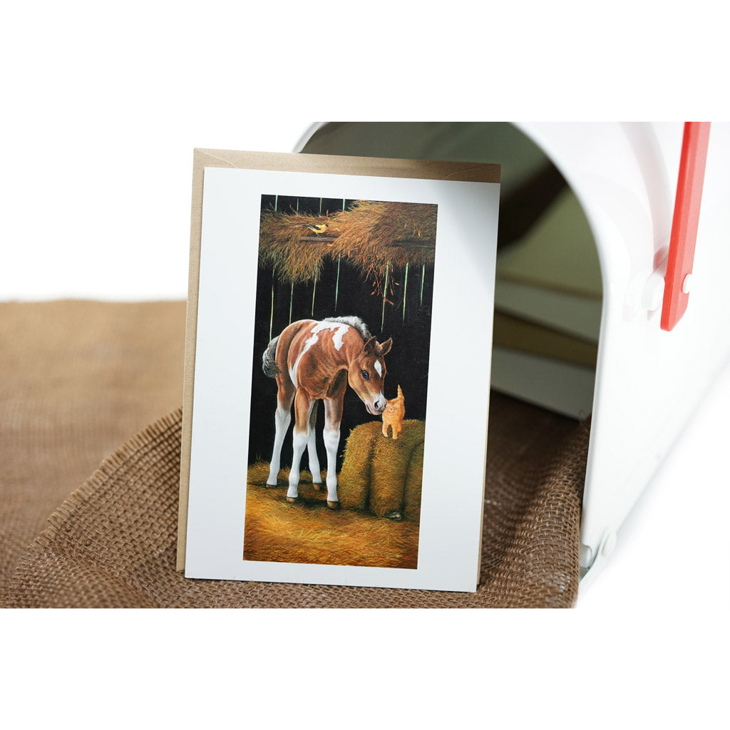 "Barn Buddies" - Baby Horse Colt and Kitten Art Greeting Card