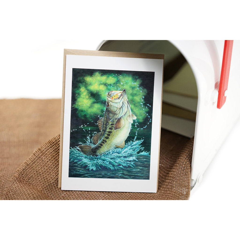 Large Mouth Bass Fishing Art Greeting Card -  "Bass Catch"