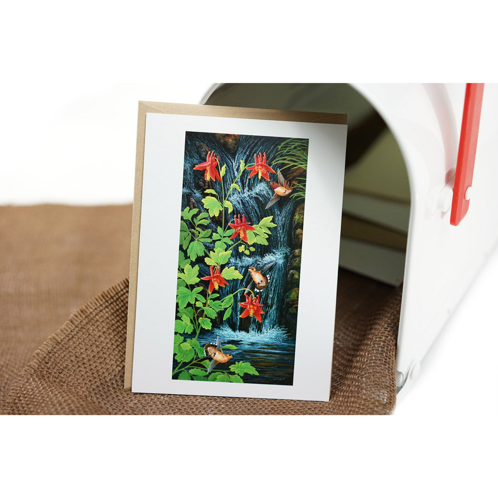 Rufous Hummingbirds & Columbine Flowers Art Card - "Hummers & Columbine"