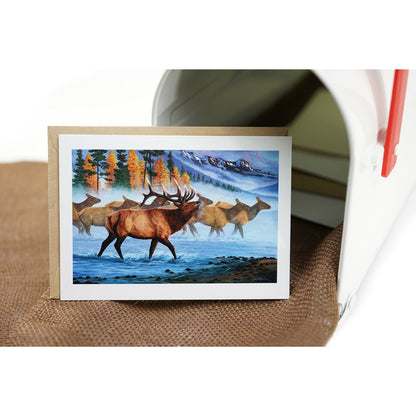 Rocky Mountain Bull Elk and Herd Art Card - "Aspen Elk"