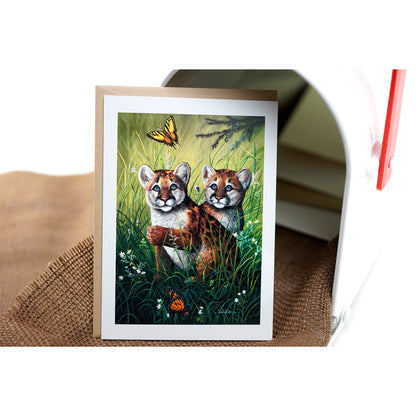 Cougar Cubs and Butterflies Art Card - "Cougar Cubs"