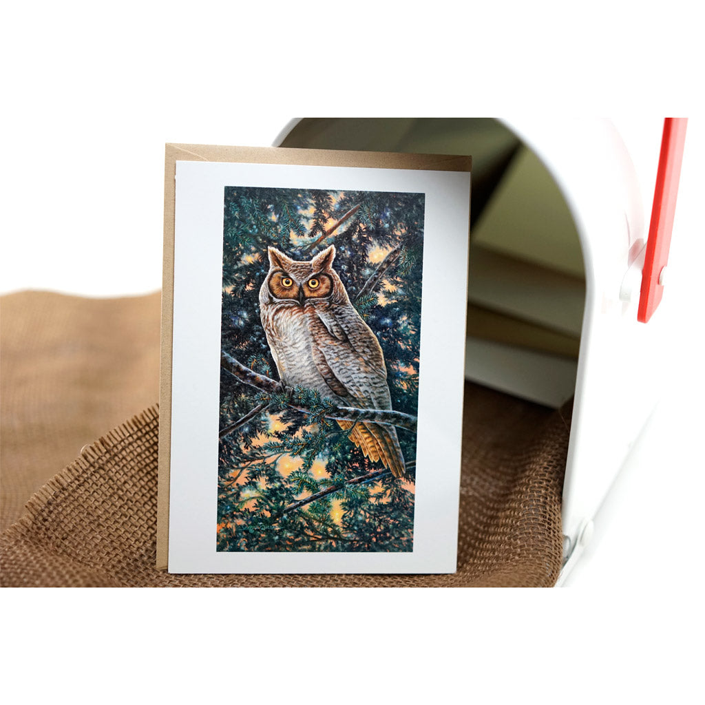 "Great Horned Owl" - Bird of Prey Wildlife Art Greeting Card