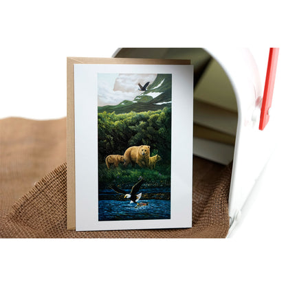 Baby Grizzly Cubs Art Greeting Card - "Snatched"
