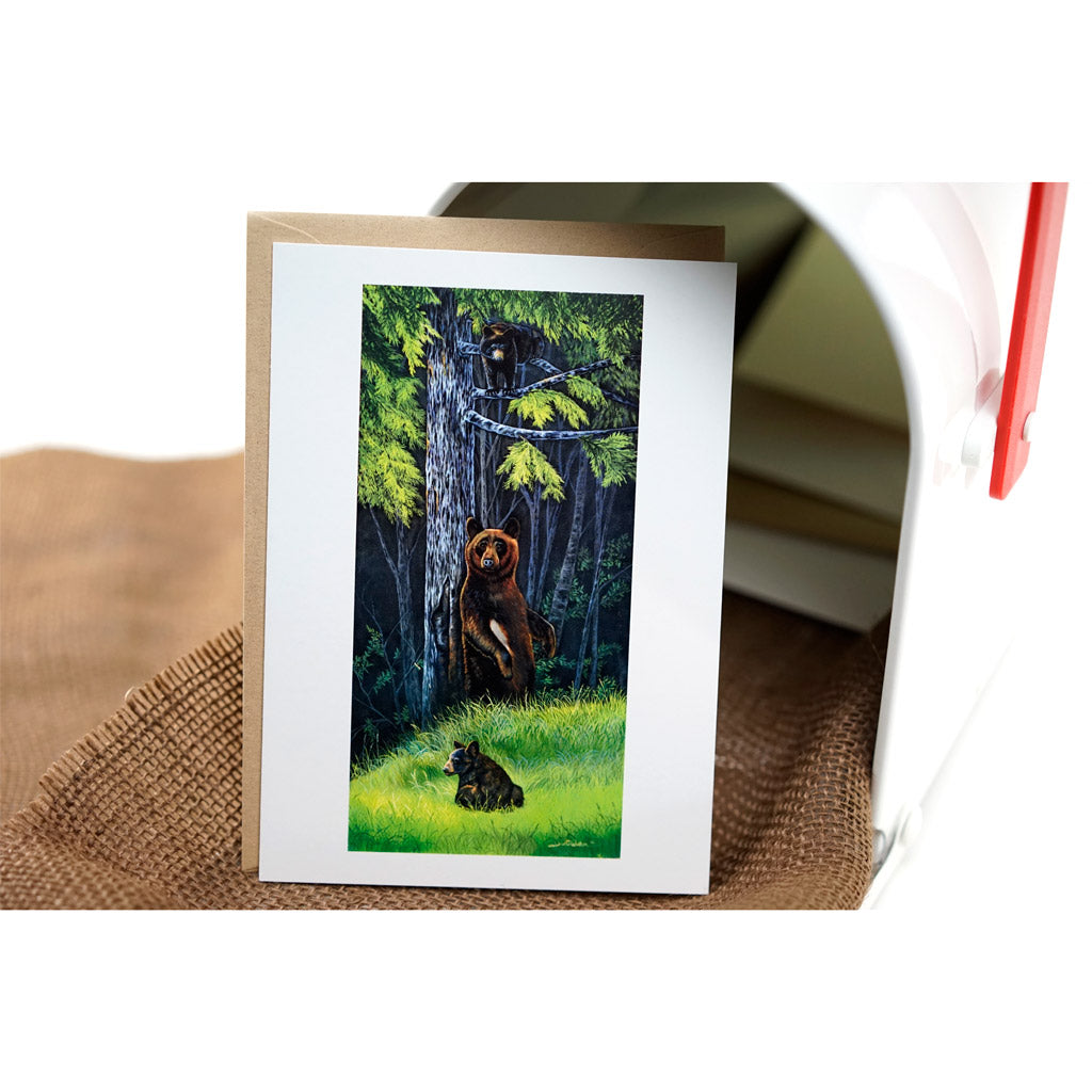 "Black Bears" - Back Scratch and Cubs Climbing Art Card