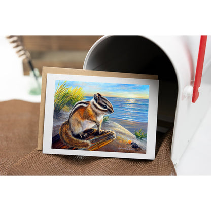 "Dreamin" - Chipmunk and Beach Art Greeting Card