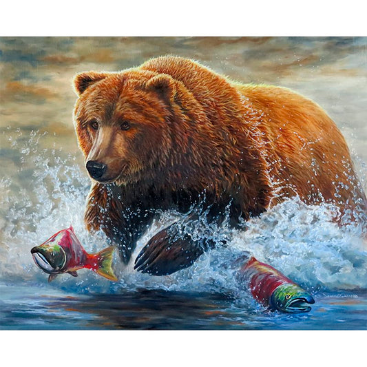 "Fast Food" - Grizzly Bear Catching Salmon Art Print