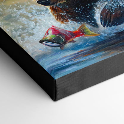 "Fast Food" - Grizzly Bear Catching Salmon Art Print