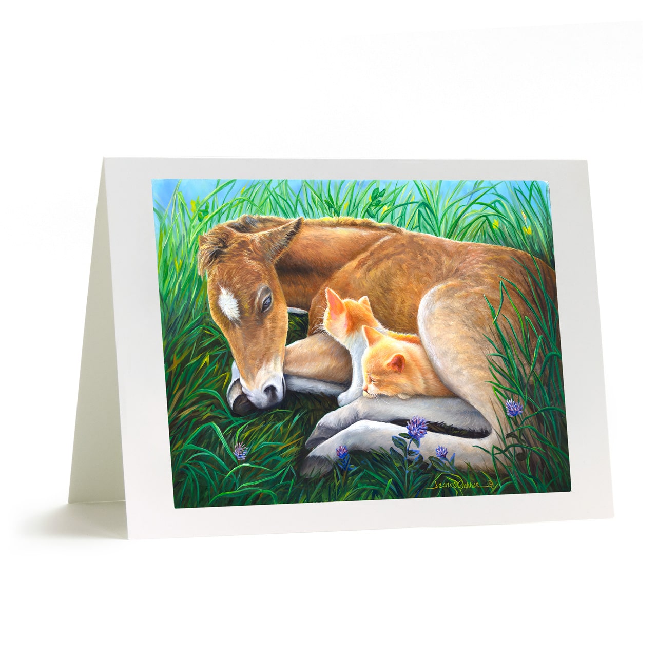 "Fuzz Nuzzlers" -  Baby Filly Horse and Orange Kittens Art Card