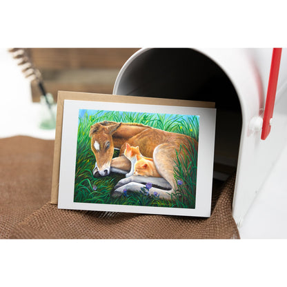 "Fuzz Nuzzlers" -  Baby Filly Horse and Orange Kittens Art Card