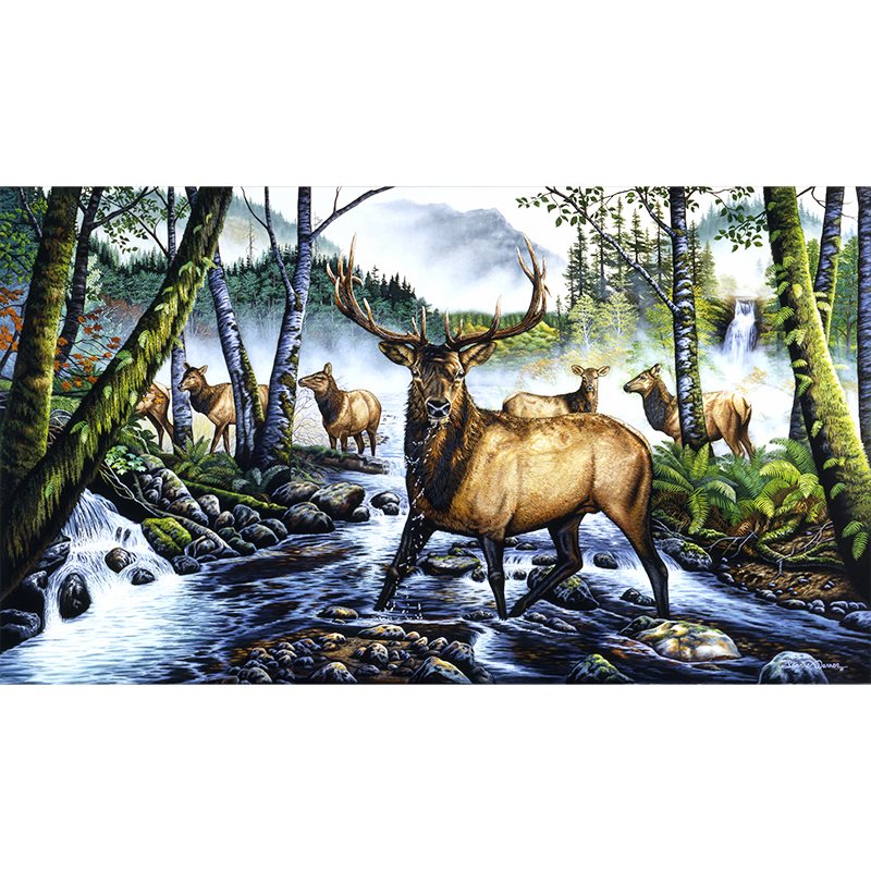 Oregon Elk Herd in Forest and Fog Art Print  - "Ghost Herd"