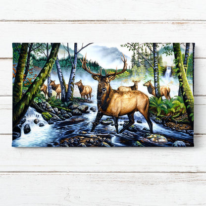 Oregon Elk Herd in Forest and Fog Art Print  - "Ghost Herd"