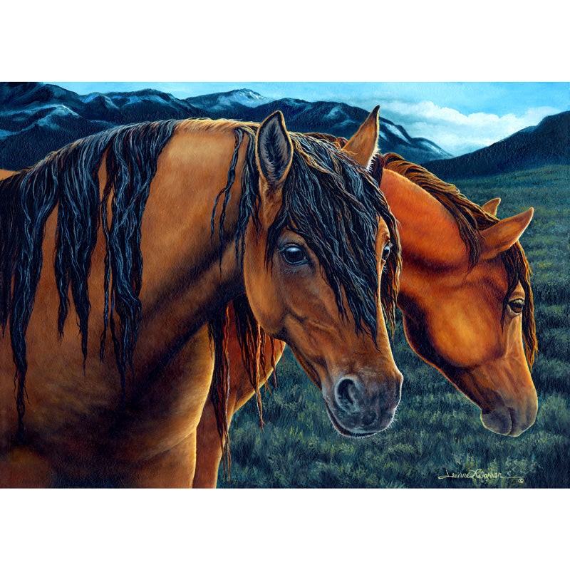 Kiger Mustang Mare and Stallion Art Print - "Golden Hour"