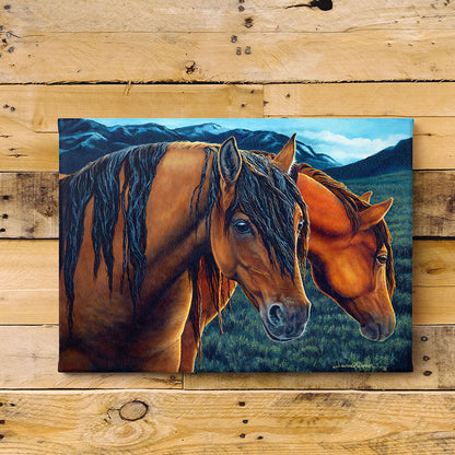 Kiger Mustang Mare and Stallion Art Print - "Golden Hour"