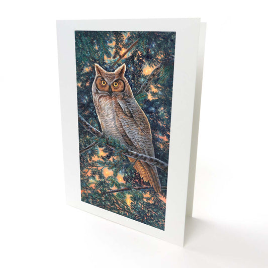 "Great Horned Owl" - Bird of Prey Wildlife Art Greeting Card