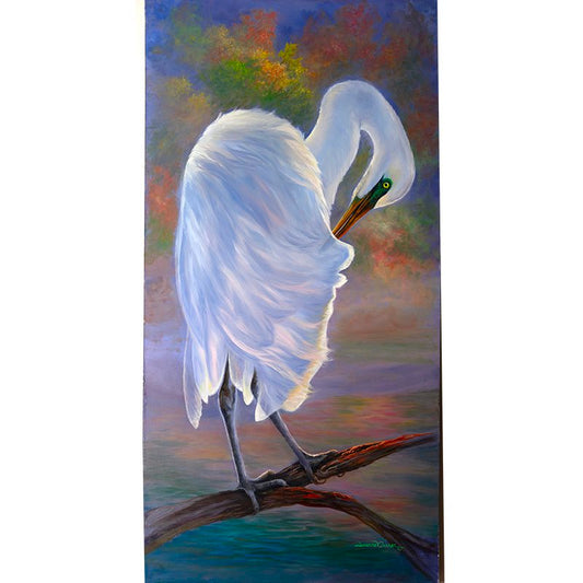"Great White Heron" - 15x30" Oil Painting