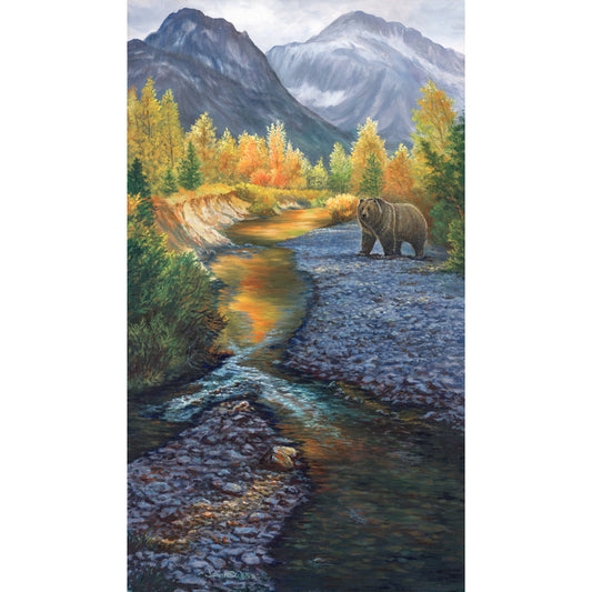 "Grizzly Mountain" - Grizzly Bear and McDonald Creek Art Print